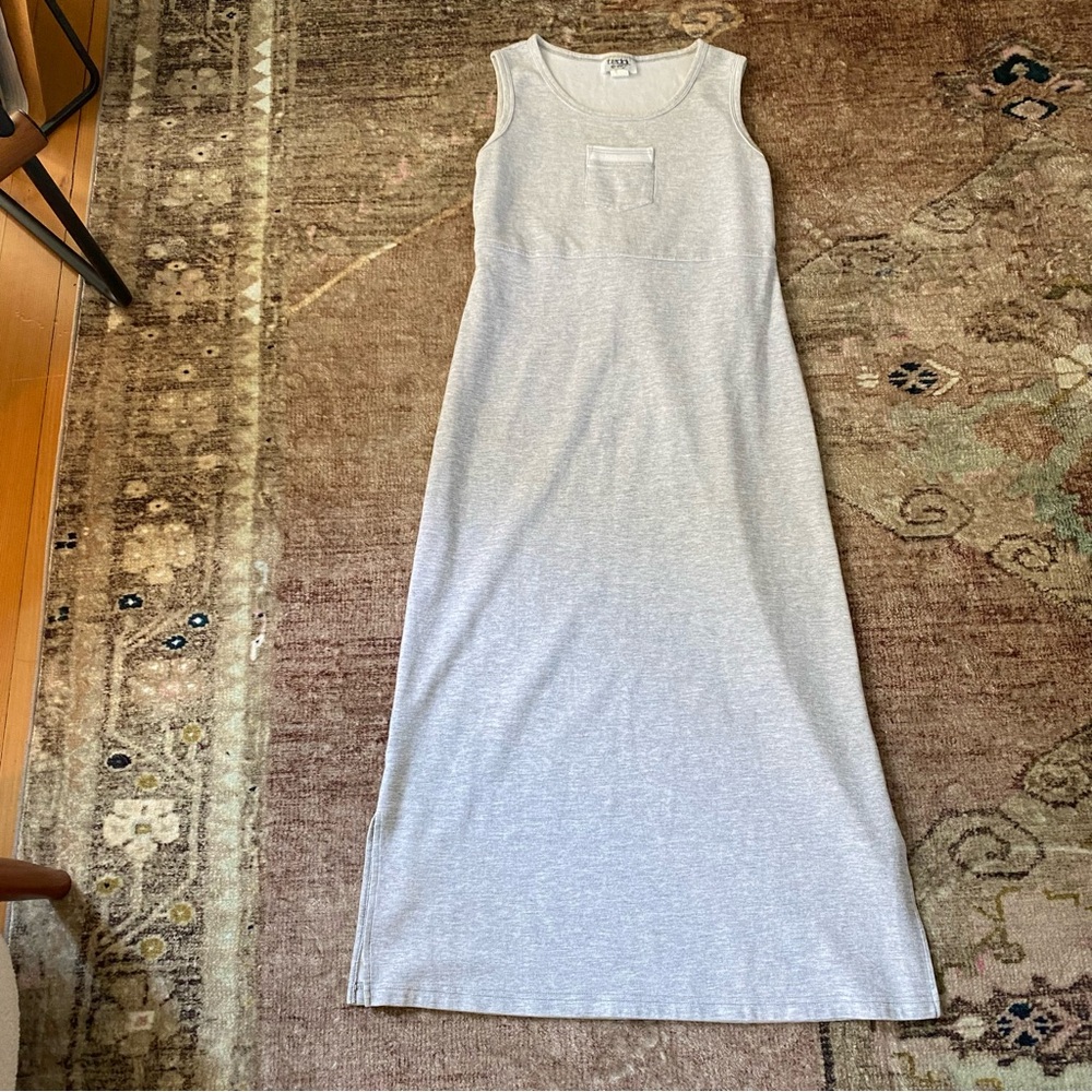 Vintage 90s Y2K Grey Sleeveless Maxi Dress Shirt Side Slits Back Tie Athleisure